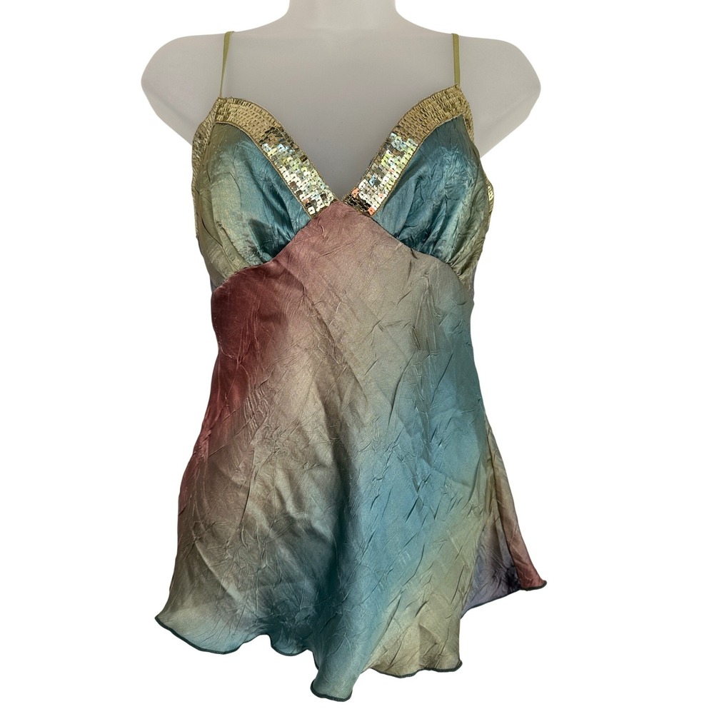 Funkadelic Y2K Babydoll Fairycore Iridescent Sequin Camisole Top Women Small